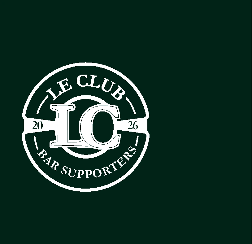 Sceau rond Le Club avec monogramme LC, chiffres 20 et 26 sur un bandeau et mention Bar supporters