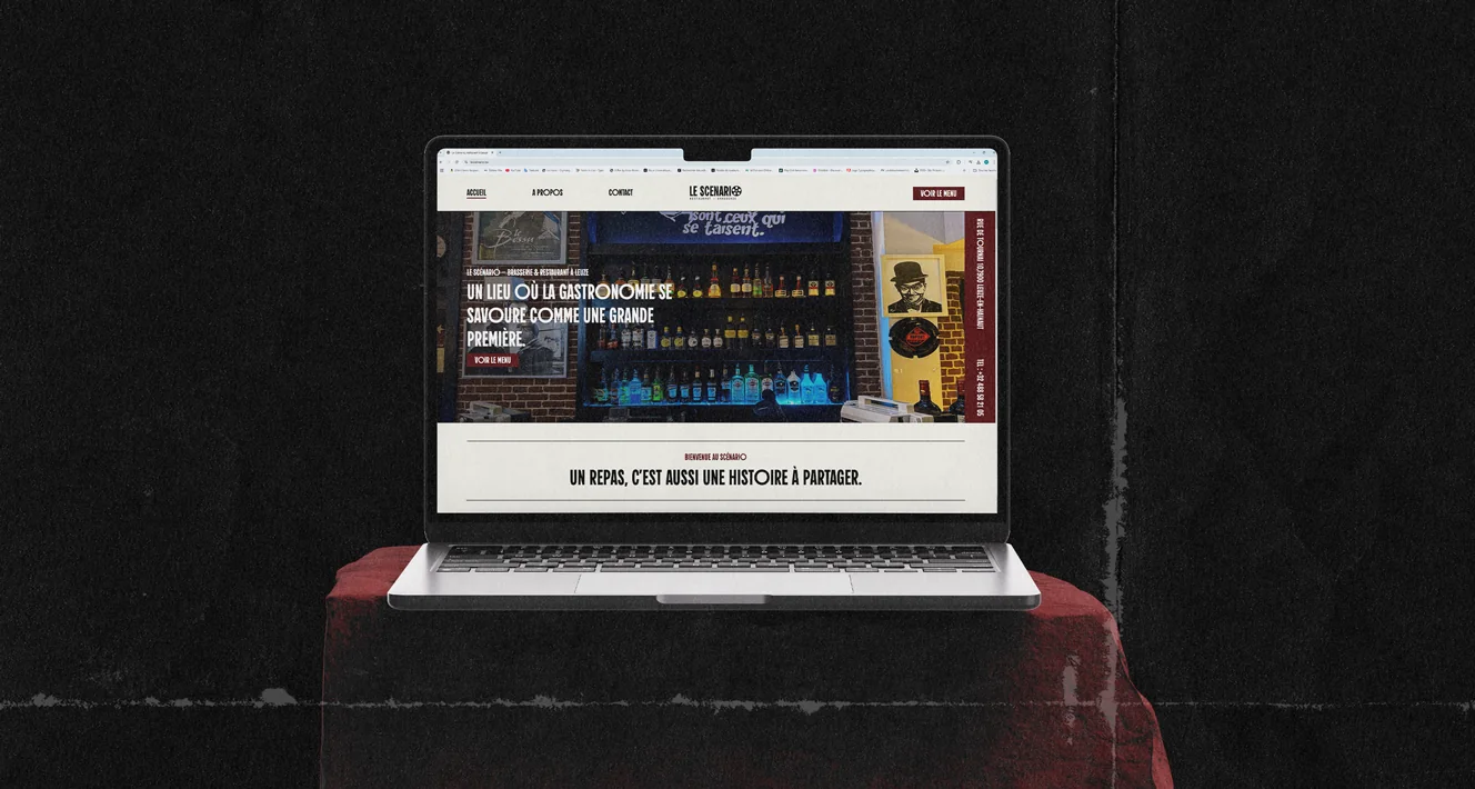 Site web du restaurant Le Scénario présenté sur un ordinateur portable