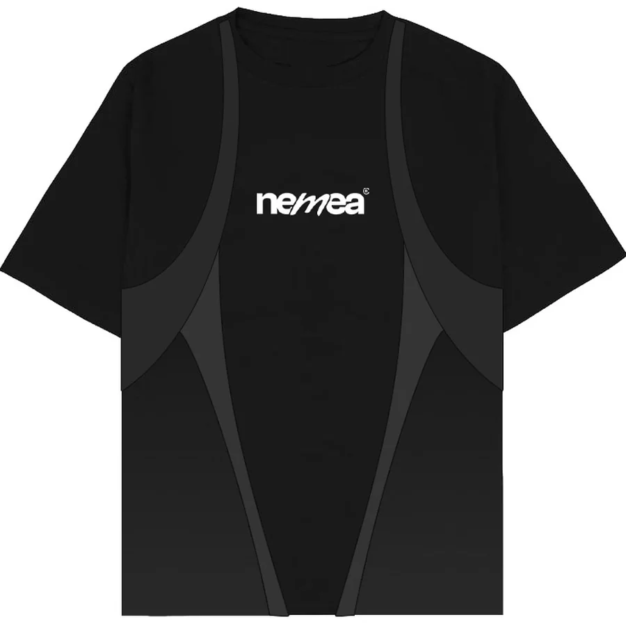 T-shirt technique noir Nemea, coupe oversize, logotype centré