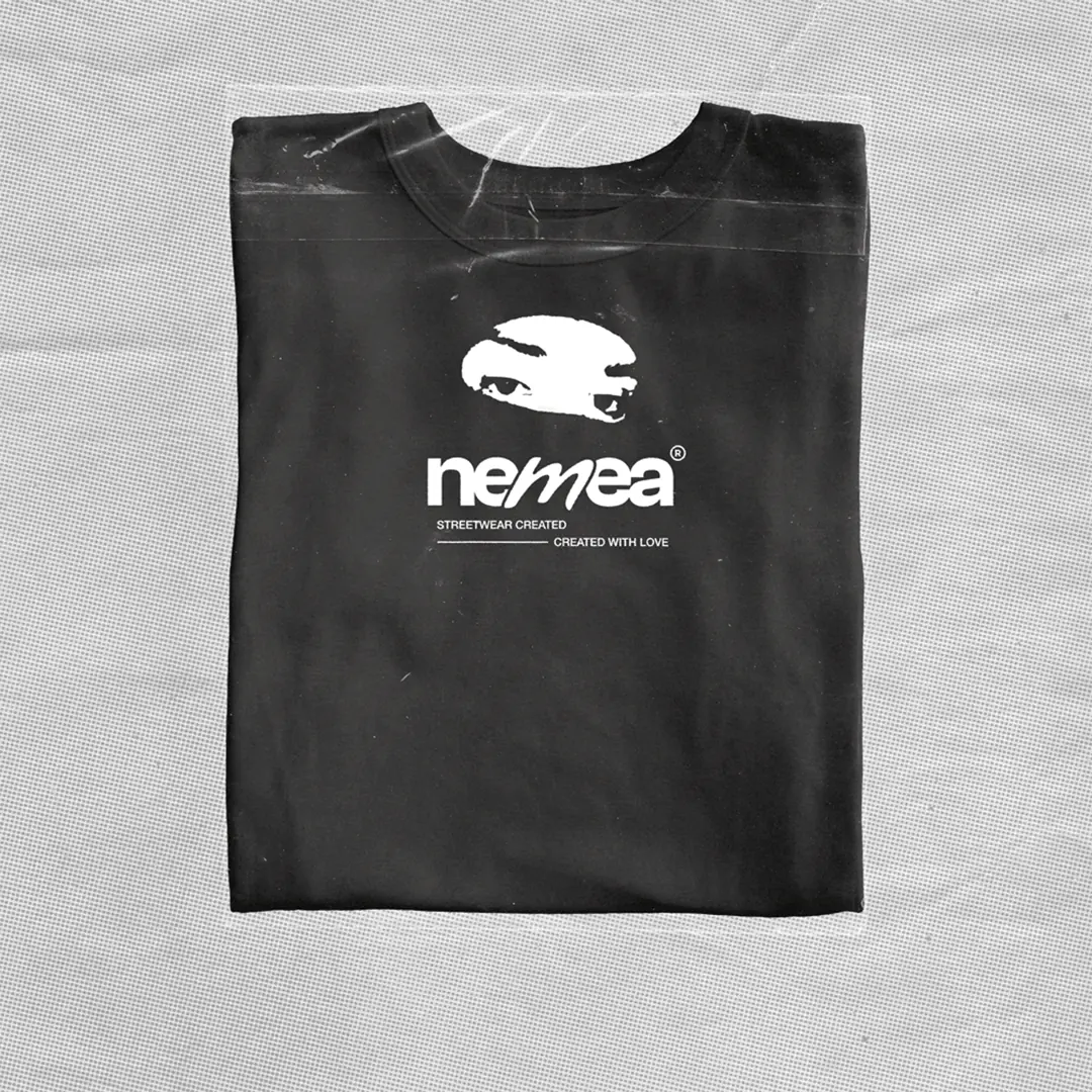 T-shirt Nemea plié, logotype et illustration, animation