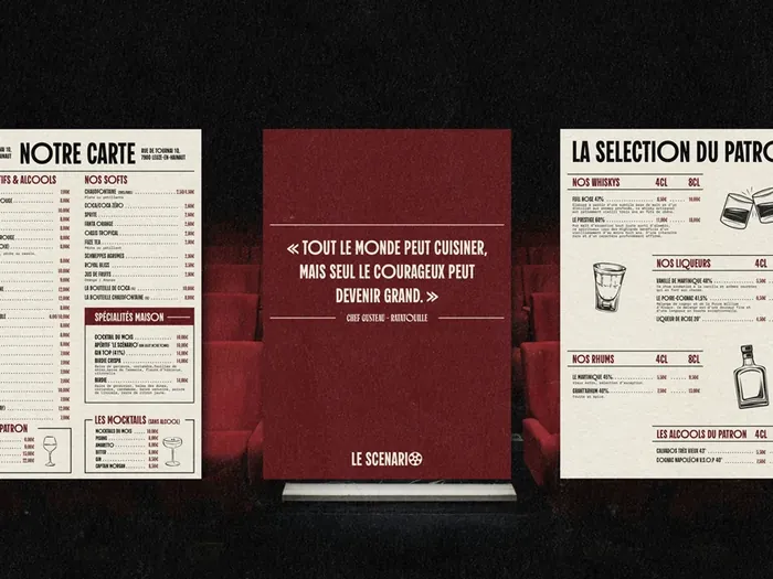 Le Scénario — menus et cartes de visite