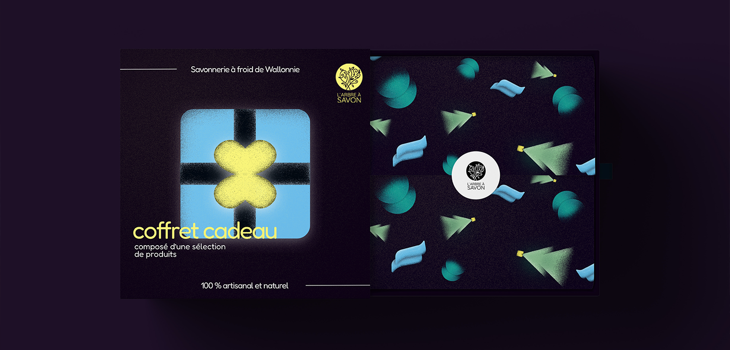 Design d'un coffret cadeau composé de produits de l'Arbre à Savon conçu par Studio Onze