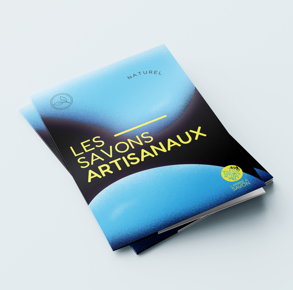 Design de brochure sur les savons artisanaux de L'arbre à Savon conçu par Studio Onze